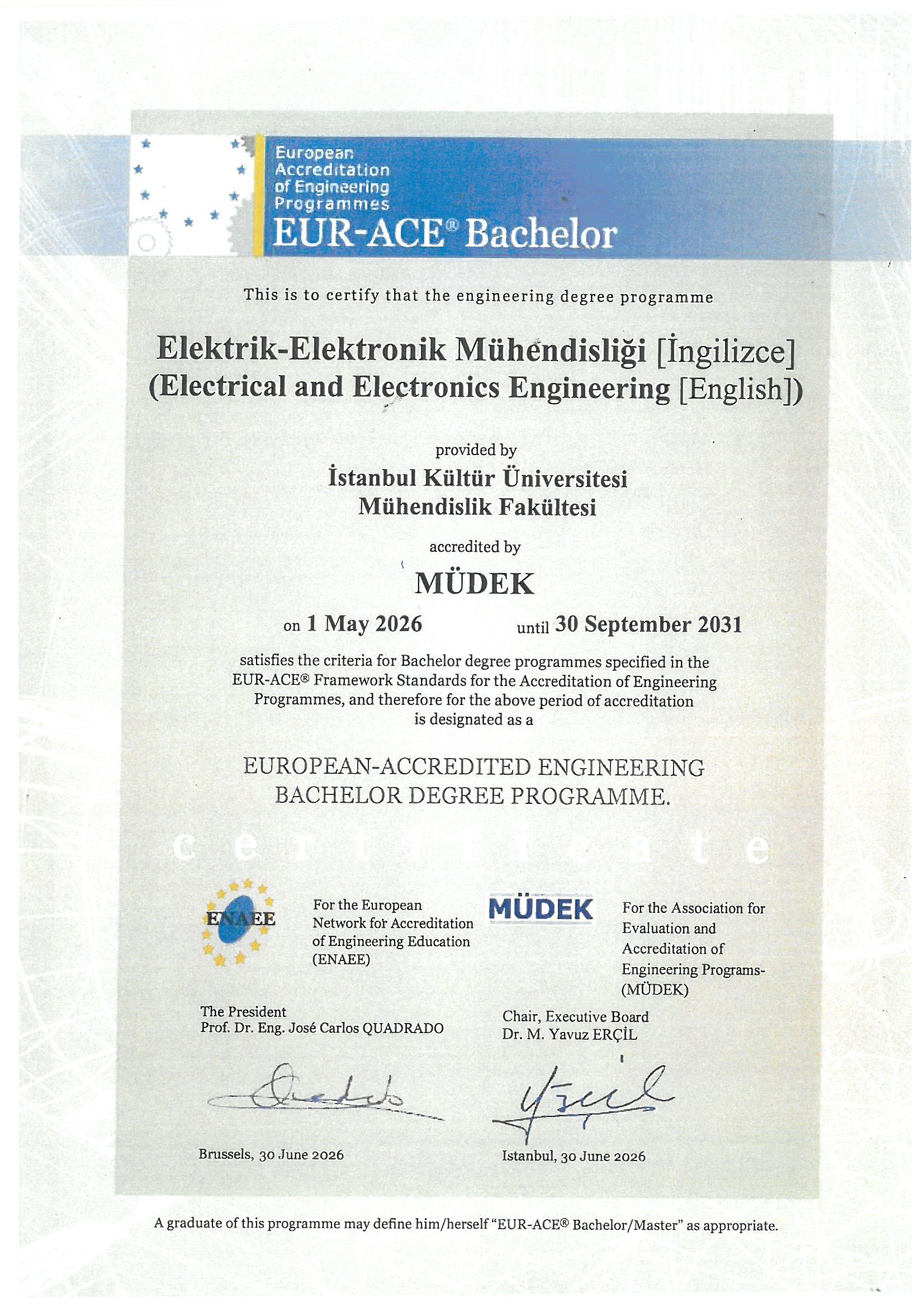 IKU ELECTRICAL-ELECTRONICS ENGINEERING UNDERGRADUATE PROGRAM ACCREDITED BY MÜDEK
