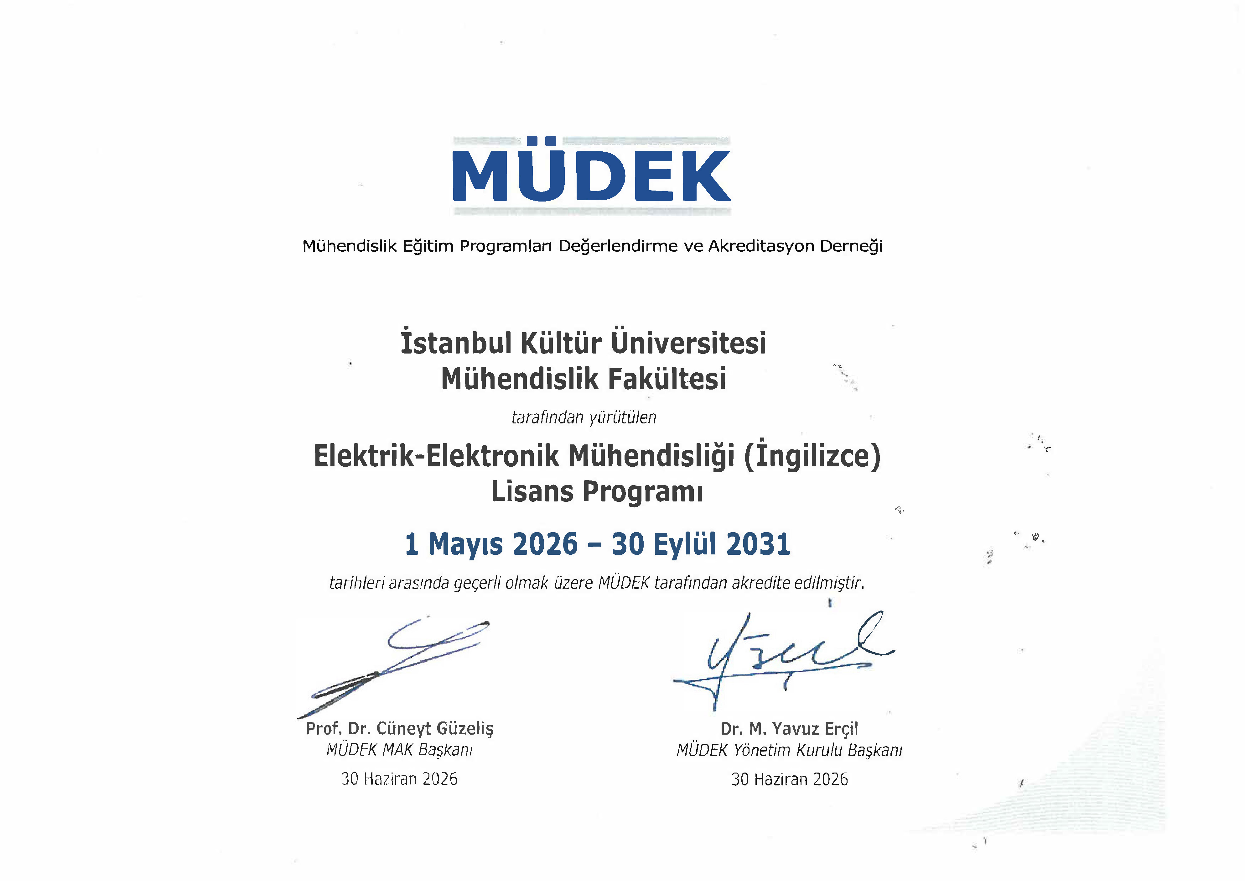 IKU ELECTRICAL-ELECTRONICS ENGINEERING UNDERGRADUATE PROGRAM ACCREDITED BY MÜDEK